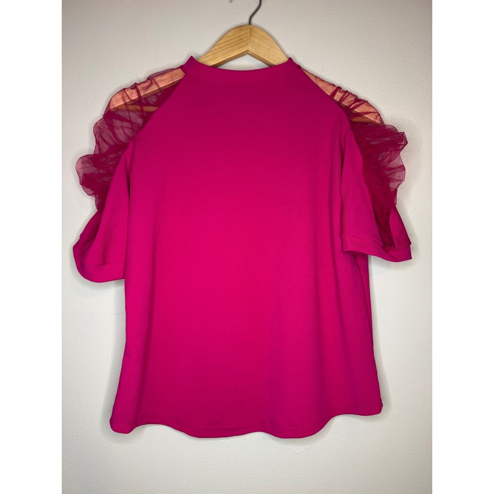 Hot Pink Mesh Sleeve Blouse Statement Top‎ Women M